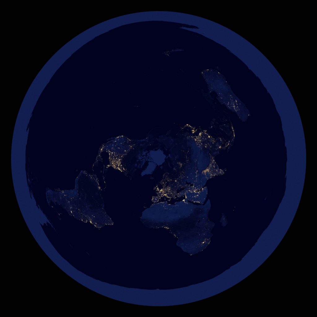 Flat Earth at Night World Map